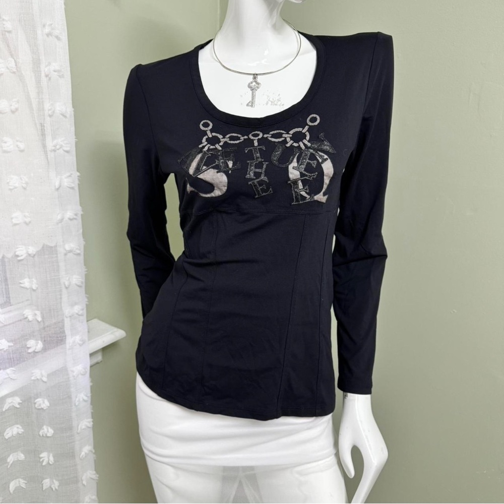 Save the Queen Italy | Black Graphic Long Sleeve‎ Top (L)